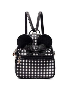🆕 Kl928 Cute Mini Backpack Women Black Bowknot Polka Dot Small Shoulder Bag